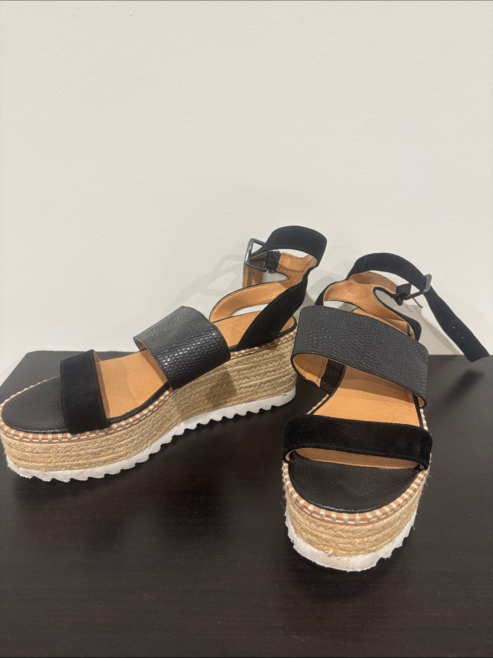Crown Vintage Black Platform Espadrille Wedge Sandals